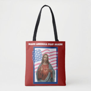 Sacred Heart of Jesus American Flag Tote Bag