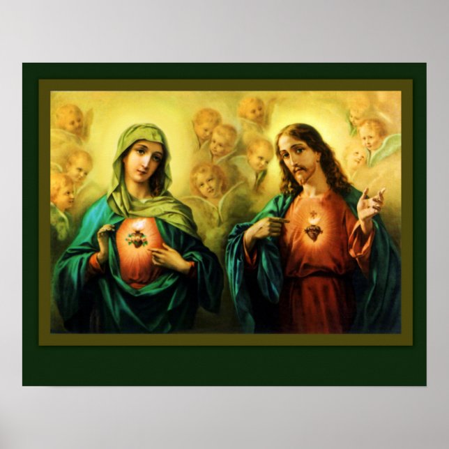 Sacred Heart of Jesus and Immaculate Heart of Mary Poster (Front)