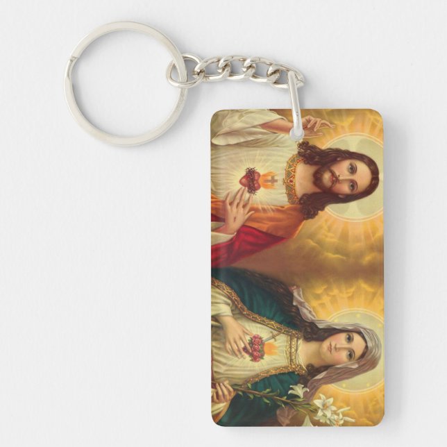 Sacred Heart of Jesus and Virgin Mary  Key Ring (Front)