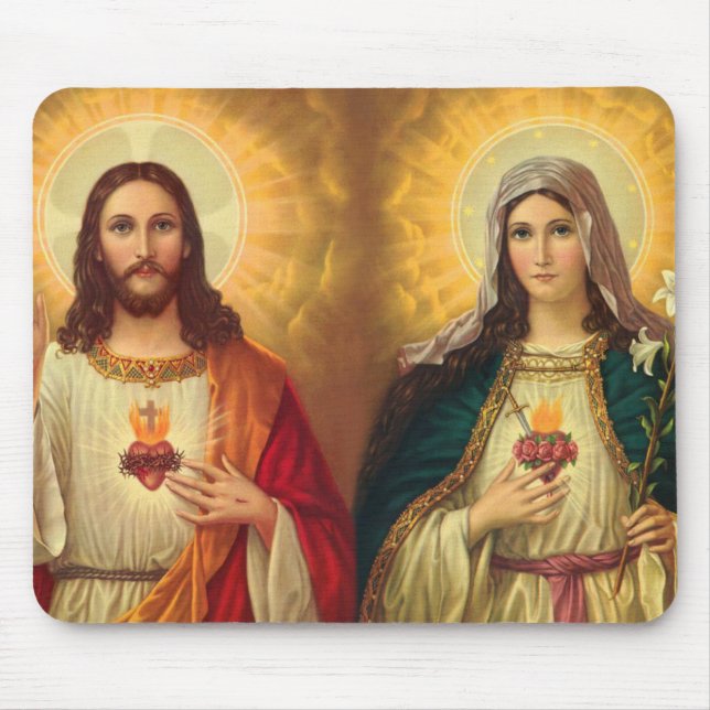 Sacred Heart of Jesus and Virgin Mary Mouse Mat (Front)