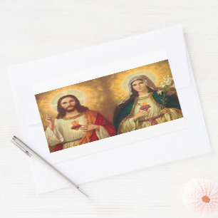 Sacred Heart of Jesus and Virgin Mary Rectangular Sticker