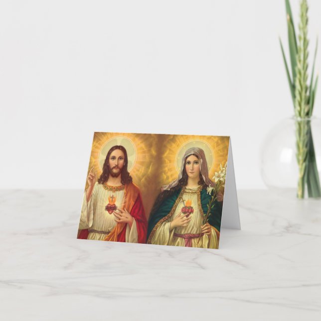 Sacred Heart of Jesus and Virgin Mary Thank You Card (Front)
