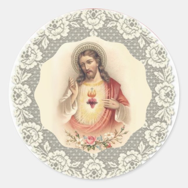 Sacred Heart of Jesus Blessing Lace Classic Round Sticker (Front)