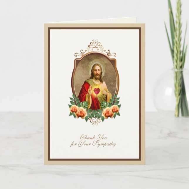Sacred Heart of Jesus Catholic Condolence  Thank You Card (Front)