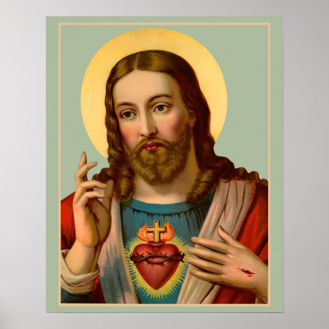 Sacred Heart of Jesus Catholic Lithograph  Poster (Front)