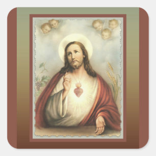 Sacred Heart of Jesus Cherub Angels Square Sticker