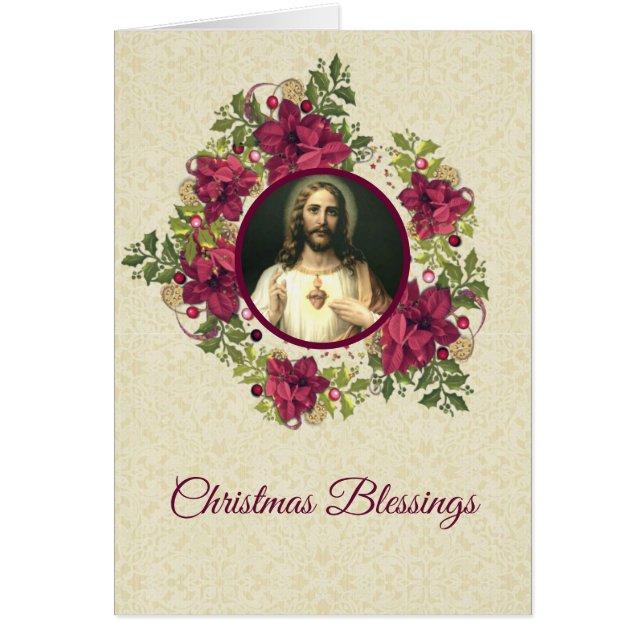 Sacred Heart of Jesus Christmas Floral Wreath (Front)