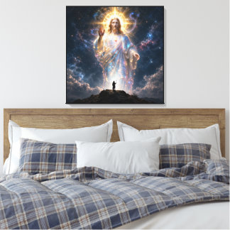 Sacred Heart of Jesus Cosmic Galaxy Square Canvas Print