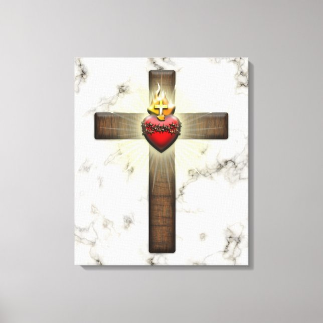 Sacred Heart of Jesus Cross Canvas Print (Front)