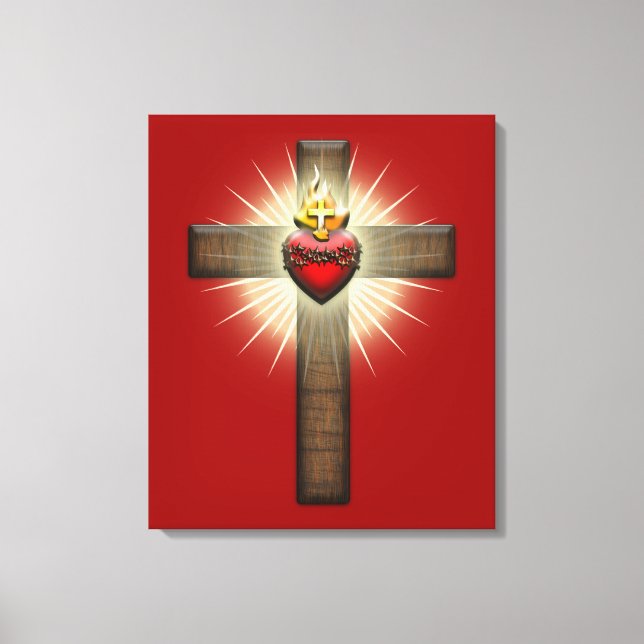 Sacred Heart of Jesus Cross Canvas Print (Front)