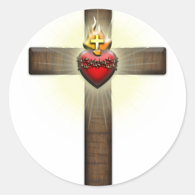 Sacred Heart of Jesus Cross Classic Round Sticker (Front)