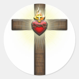 Sacred Heart of Jesus Cross Classic Round Sticker