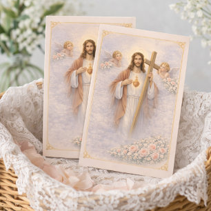 Sacred Heart of Jesus Cross Floral Angels