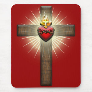 Sacred Heart of Jesus Cross Mouse Mat