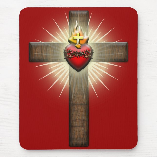 Sacred Heart of Jesus Cross Mouse Mat (Front)