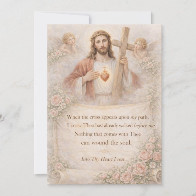 Sacred Heart of Jesus Cross Quote Floral Design (Front)