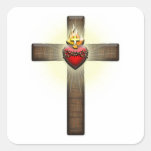 Sacred Heart of Jesus Cross Square Sticker