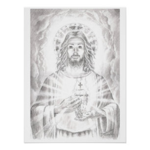 Sacred Heart of Jesus, Drawing by Jenny McLaughlin Poster