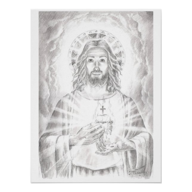 Sacred Heart of Jesus, Drawing by Jenny McLaughlin Poster (Front)