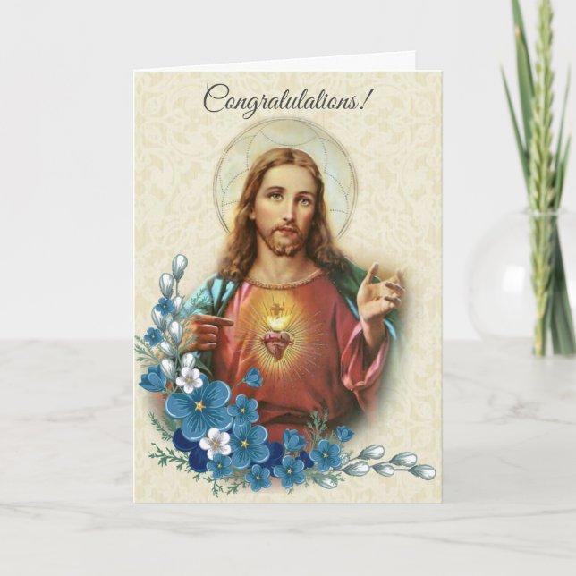 Sacred Heart of Jesus Floral Congratulations Card (Front)