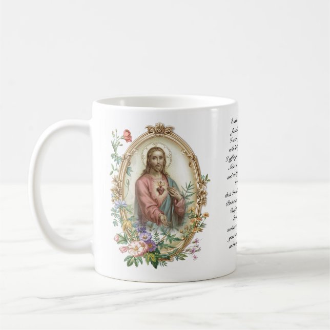 Sacred Heart of Jesus Floral Religious Prayer Coffee Mug (Left)
