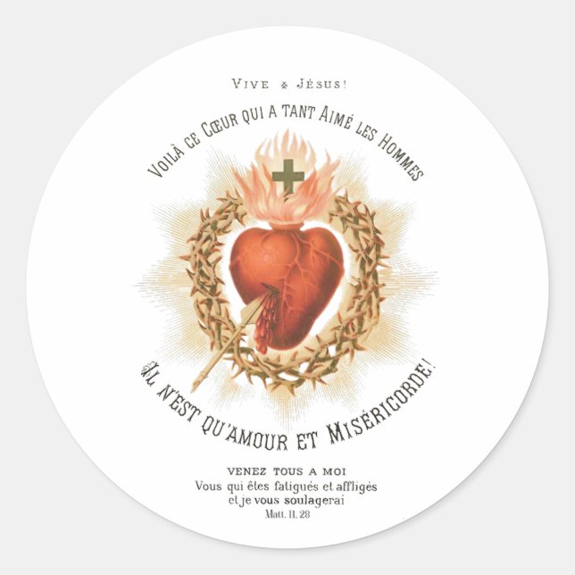 Sacred Heart of Jesus French Holy Card Sticker (Front)
