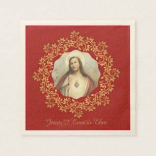 Sacred Heart of Jesus Gold Decorative Border Napkin