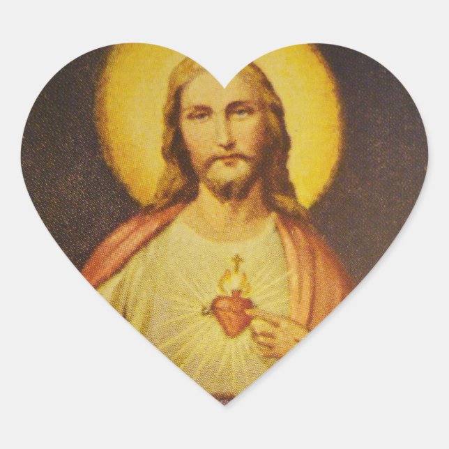Sacred Heart of Jesus Heart Shaped Stickers (Front)