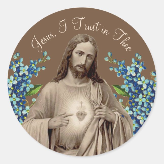 Sacred Heart of Jesus I Trust in Thee Classic Roun Round Sticker (Front)