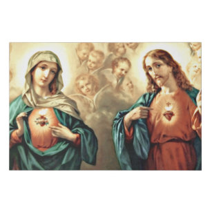 Sacred Heart of Jesus Immaculate Heart of Mary Faux Canvas Print