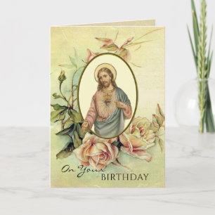 Sacred Heart of Jesus Religious Birthday Roses Card