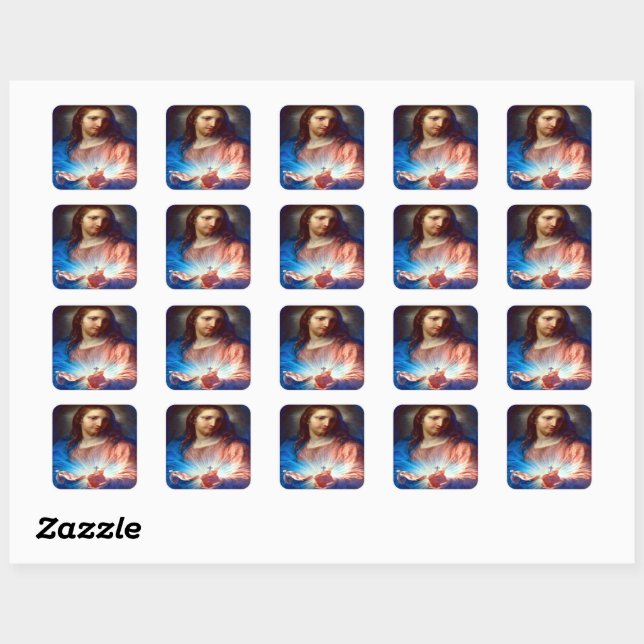 Sacred Heart of Jesus Square Sticker (Sheet)