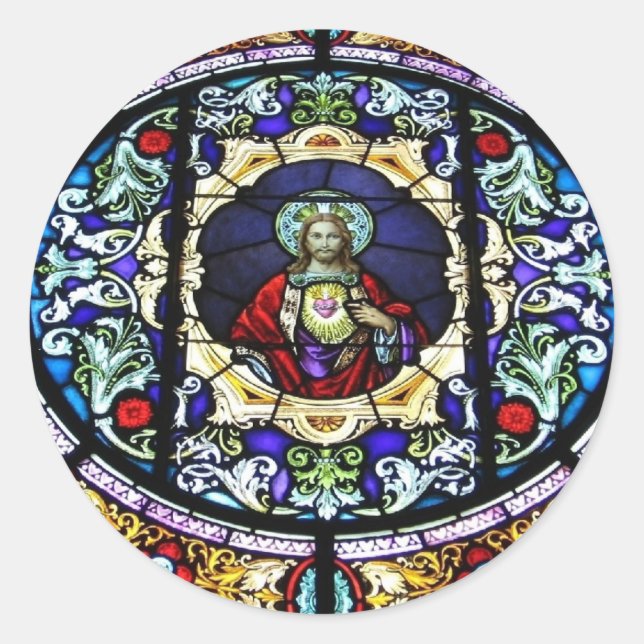 Sacred Heart of Jesus Stained Glass Window Classic Round Sticker (Front)