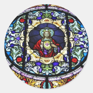 Sacred Heart of Jesus Stained Glass Window Classic Round Sticker