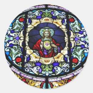 Sacred Heart of Jesus Stained Glass Window Classic Round Sticker