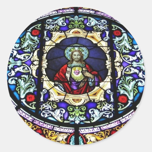 Sacred Heart of Jesus Stained Glass Window Classic Round Sticker (Front)
