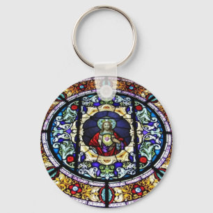 Sacred Heart of Jesus Stained Glass Window Key Ring