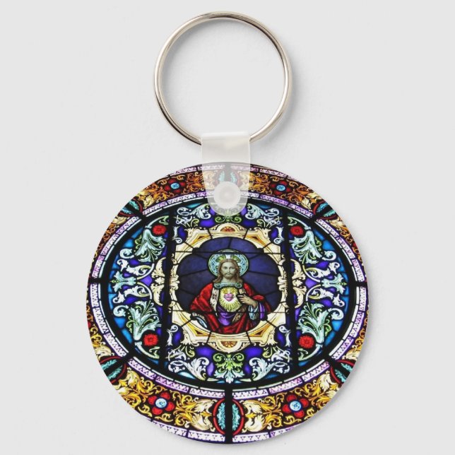 Sacred Heart of Jesus Stained Glass Window Key Ring (Front)
