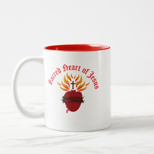 Sacred Heart of Jesus Two-Tone Coffee Mug (Left)