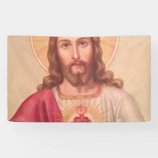 Sacred Heart Of Jesus Vintage Art Banner (Horizontal)
