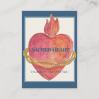Sacred Heart of Jesus Watercolor Prayer Card Blue