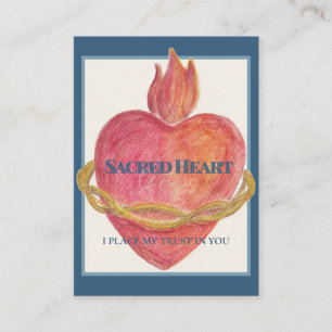 Sacred Heart of Jesus Watercolor Prayer Card Blue