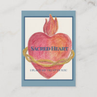 Sacred Heart of Jesus Watercolor Prayer Card Blue