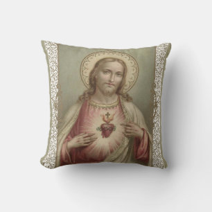 Sacred Heart of Jesus with decorative border Cushion