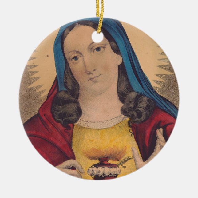 Sacred Heart of Mary Ceramic Tree Decoration (Front)
