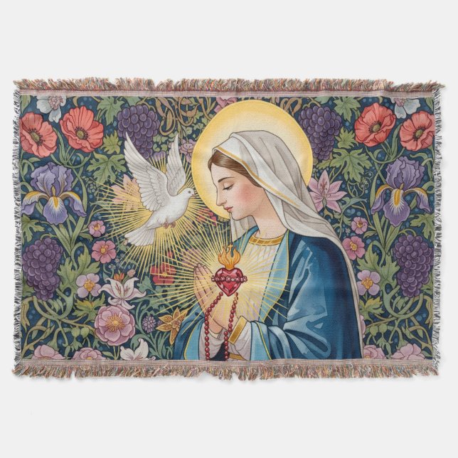  Sacred Heart of Mary, Devotion, Christian Art Throw Blanket (Front)