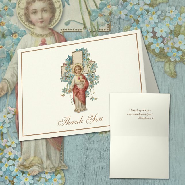 Sacred Heart Priest Ordination Catholic Holiday Card (Sacred Heart of Child Jesus Traditional Catholic Thank You Stationery Notecard)