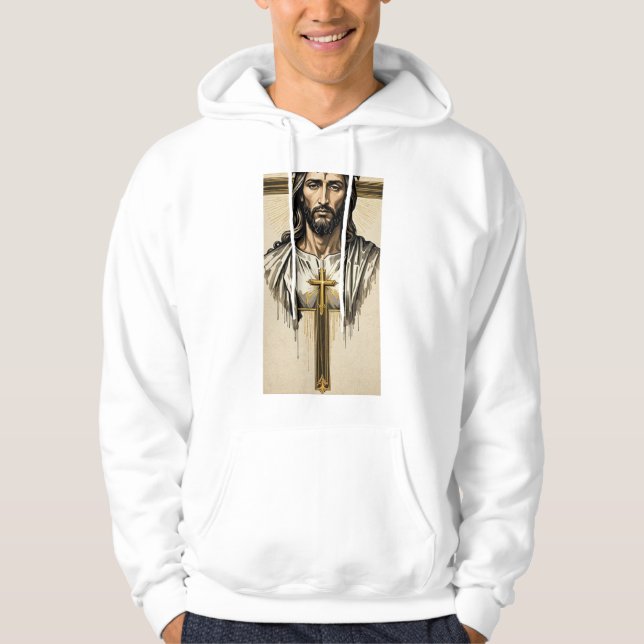 Sacred Heart Religious Illustration Men's White Ho Hoodie (Front)
