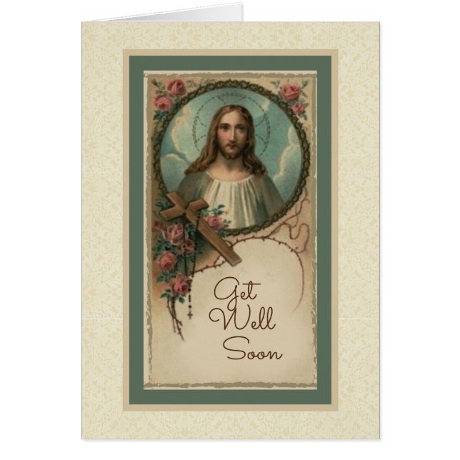 Sacred Heart Rosary Flowers Cross Get Well Soon (Front)