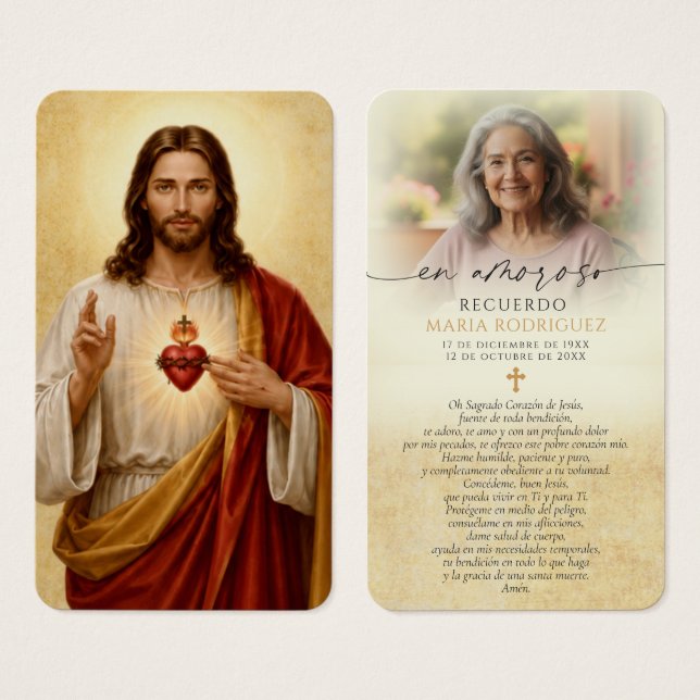 Sacred Heart Spanish Memorial Prayer Cards (Front & Back)